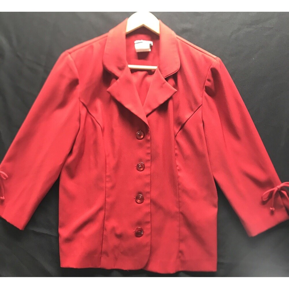 Fashion Bug Vintage Jacket Size 16 Red Blazer Button Up Embellished Sleeve
